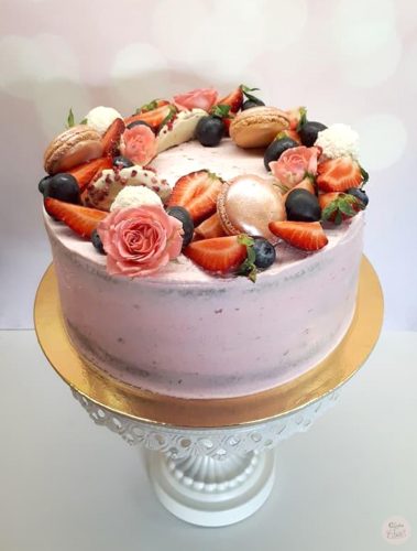 "Pucér-Gyümölcs-Virág-Macaron dekor" torta