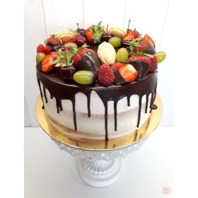 "Csurgatott Pucér Gyümölcs-Macaron dekor" torta