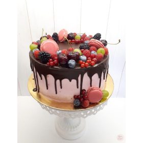   "Csurgatott Pucér Körbe Gyümölcs-Macaron dekor" torta