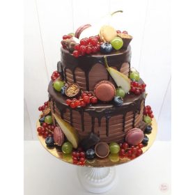   "Csurgatott Csoki-Gyümi-Macaron dekor" Emeletes torta