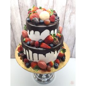   "Csurgatott Csoki-Gyümi-Macaron dekor" Emeletes torta